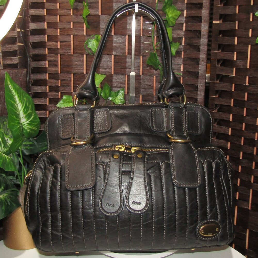 $2100 AUTH CHLOE  BAY BLACK  CALFSKIN LEATHER  VINTAGE LARGE BAG